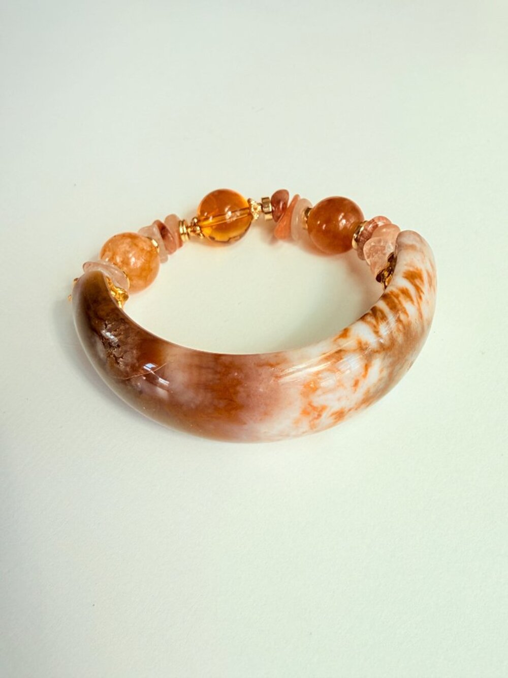 Caramel Jade Half Bangle Bracelet Handmade Statement Bracelet